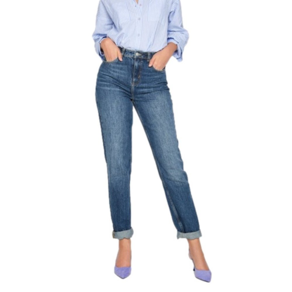LONG TALL SALLY | NWT 🏷️ EXTRA Tall  Blue UNA Mom Jeans - size 8 waist 29”